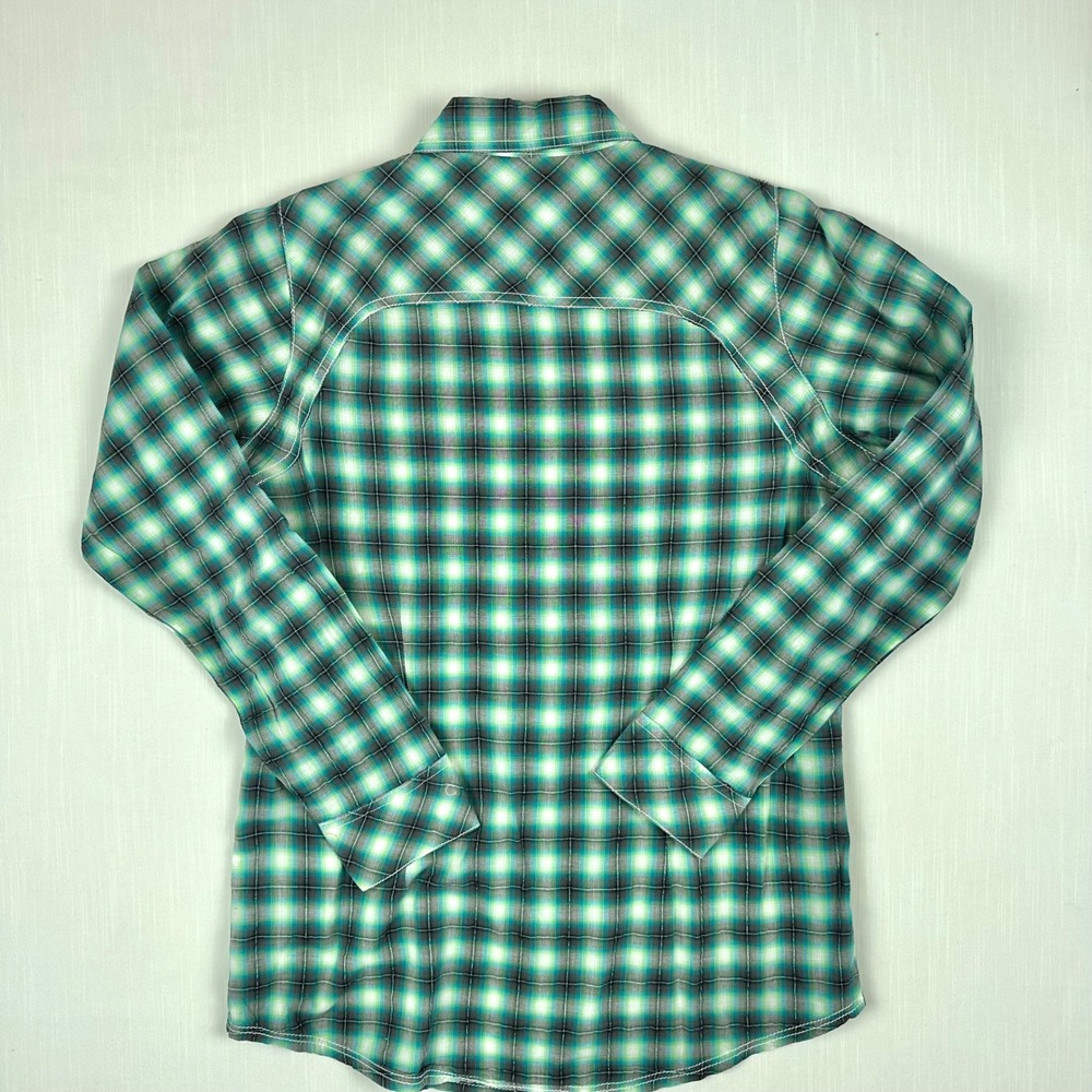 Rock 47 by Wrangler Womens Green Plaid Embroidered Rhinestone Snap Shirt Large - Picture 8 of 9